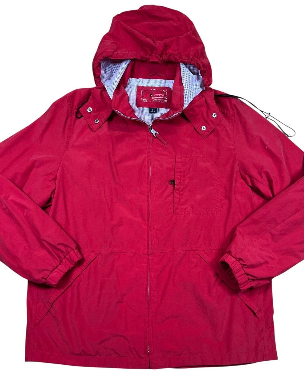 Vintage GIACCA Women’s Red Hooded Windbreaker Jacket L Mesh Lined Full Zip
